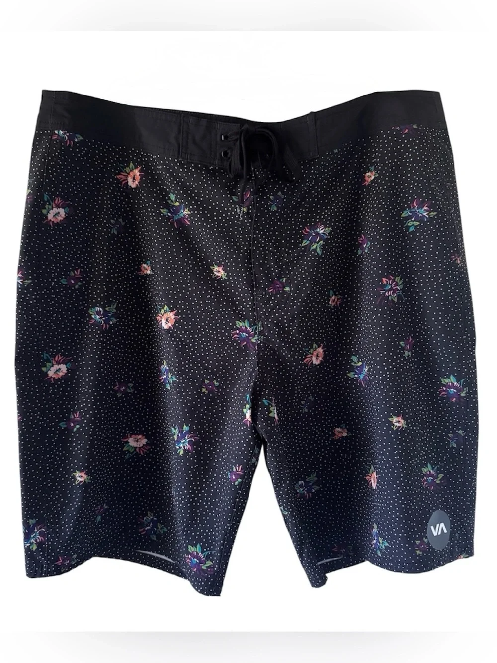 RVCA Black Floral Dot Boardshorts with Zipper Fly - 36